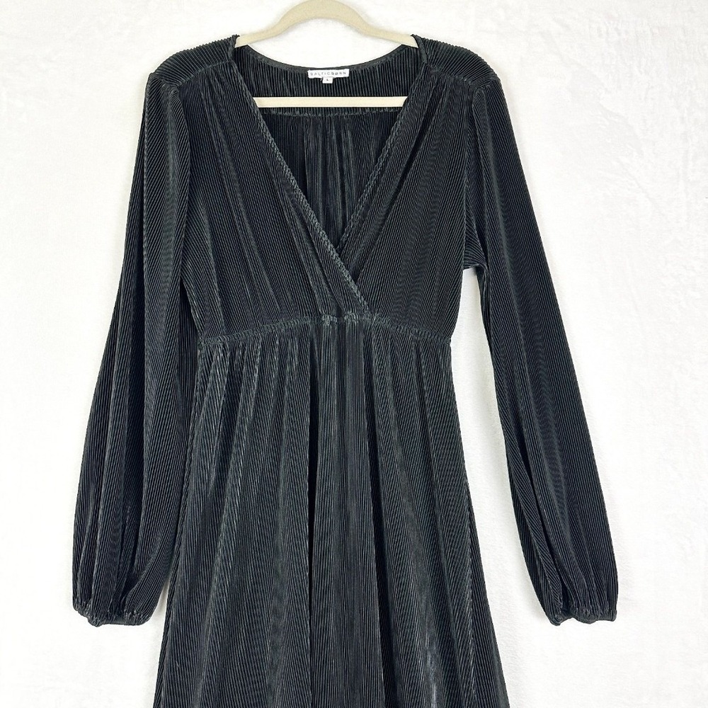 Baltic Born Black Faux Wrap Maxi Dress Sz L - Crushed Velvet Ribbed Holiday Glam - Picture 4 of 12